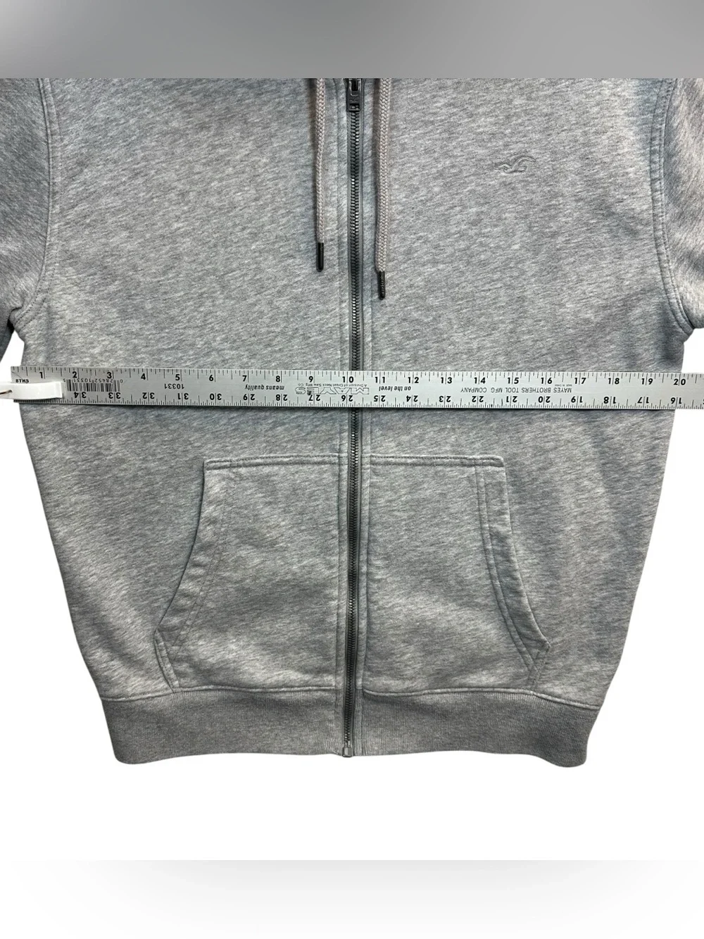 Hollister Men’s XS Gray Full-Zip Hoodie Relaxed Fit Embroidered Logo